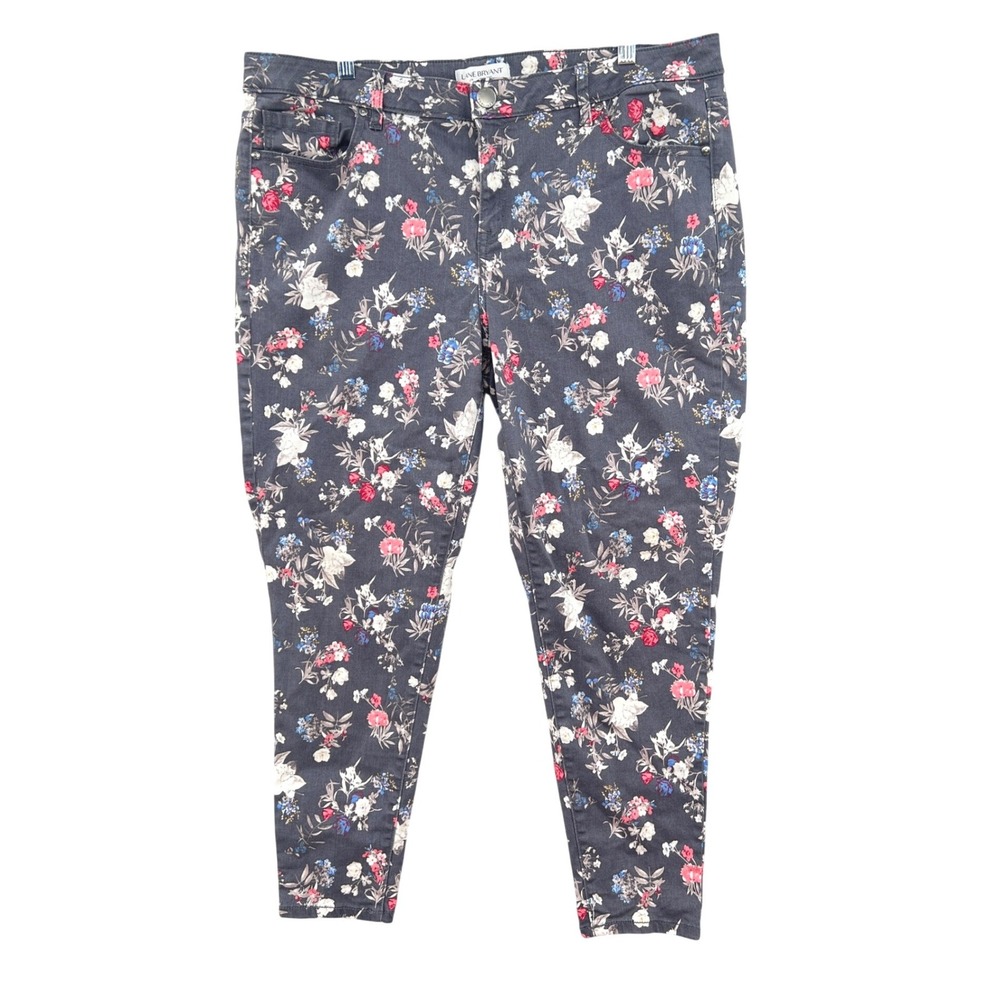 Lane Bryant Super Stretch Skinny Jeans Size 20R Gray Floral Mid Rise Plus Floral